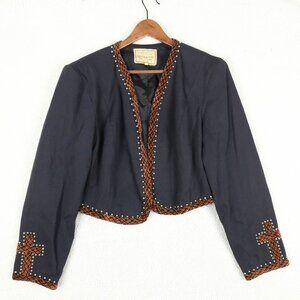 Double D Ranch Blazer Womens Large Black Cropped Western Embroidered Cross Open